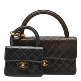 シャネル マトラッセ ココマーク 親子バッグ ハンドバッグ ブラック ラムスキン レディース CHANEL 【中古】
